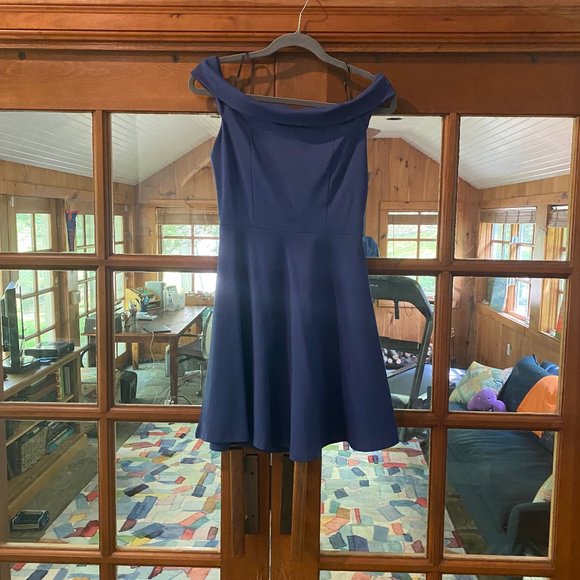 Lulus Fit And Flare Dress Off Shoulder Blue Sz S NWOT - Picture 3 of 6